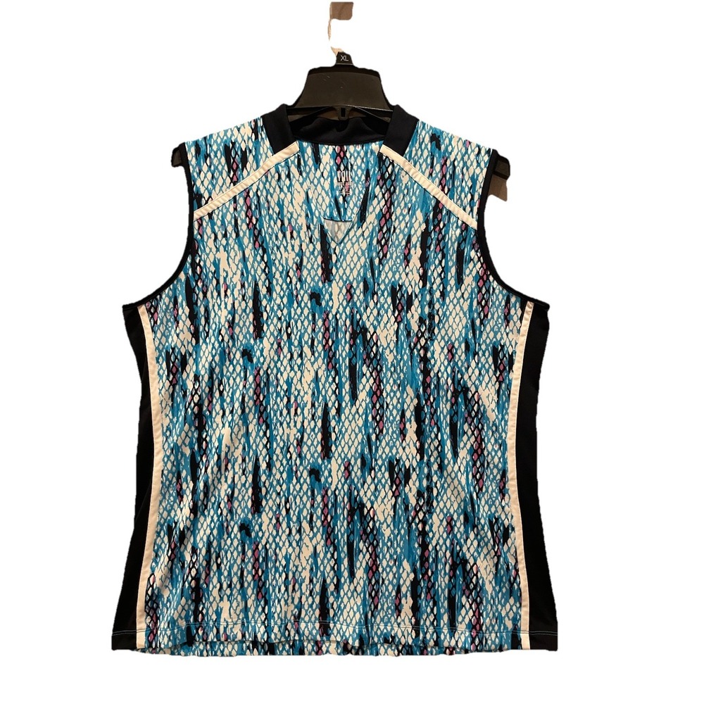 Tail Womens XL Golf/Tennis Sleeveless Shirt Teal/Pink/Black/White Geometric‎ EUC